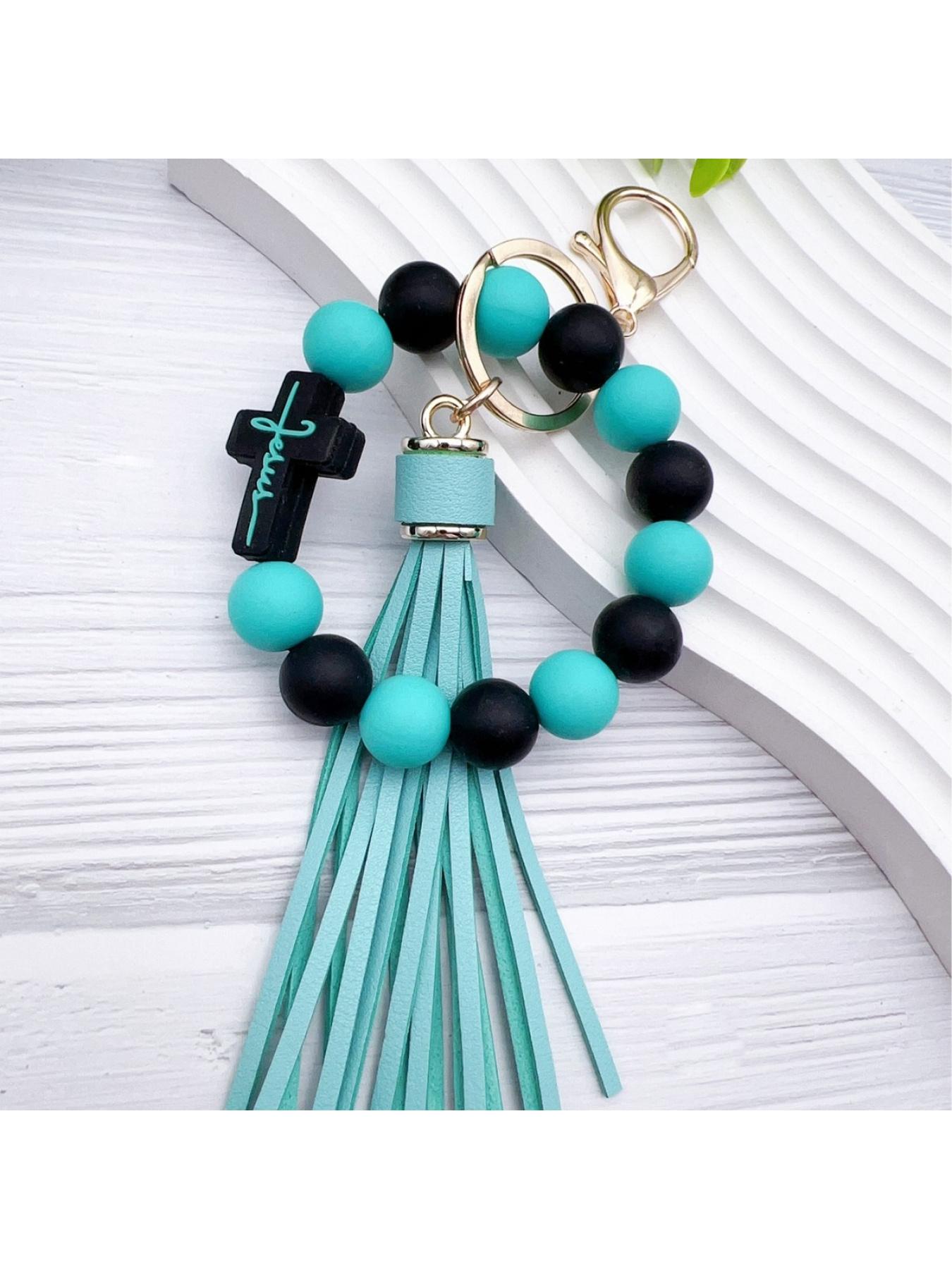 Silicone cross bead bracelet keychain creative wrist bracelet key ring accessory for women's bags