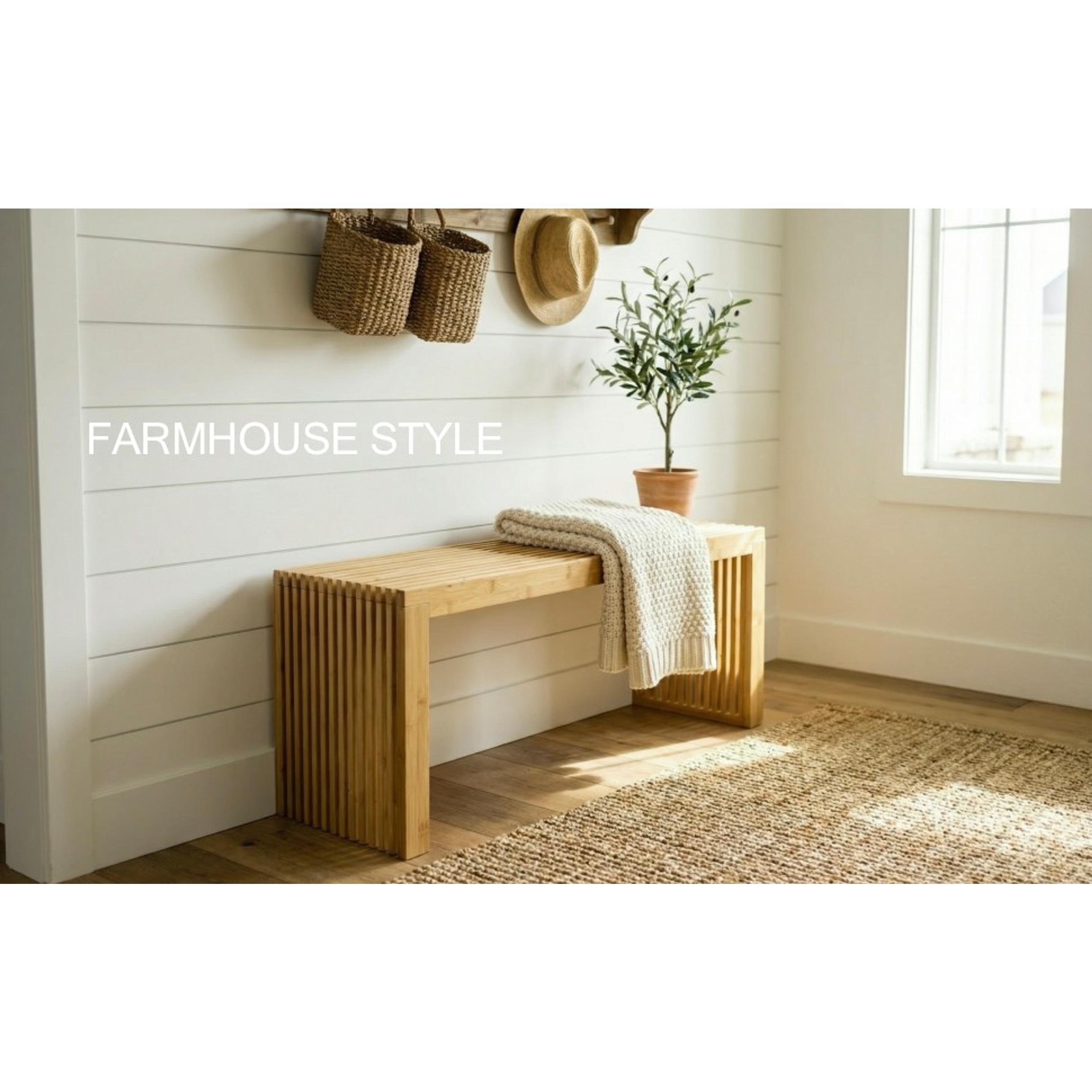 Bamboo Natural 36 inch Wooden Bench, Small Wood Benches for Entryway, Living & Dining Room, Kitchen, Bedroom, Bathroom, Hallway, Front Door, For Indoor & Outdoor Patio Use, Mid Century Modern Decor