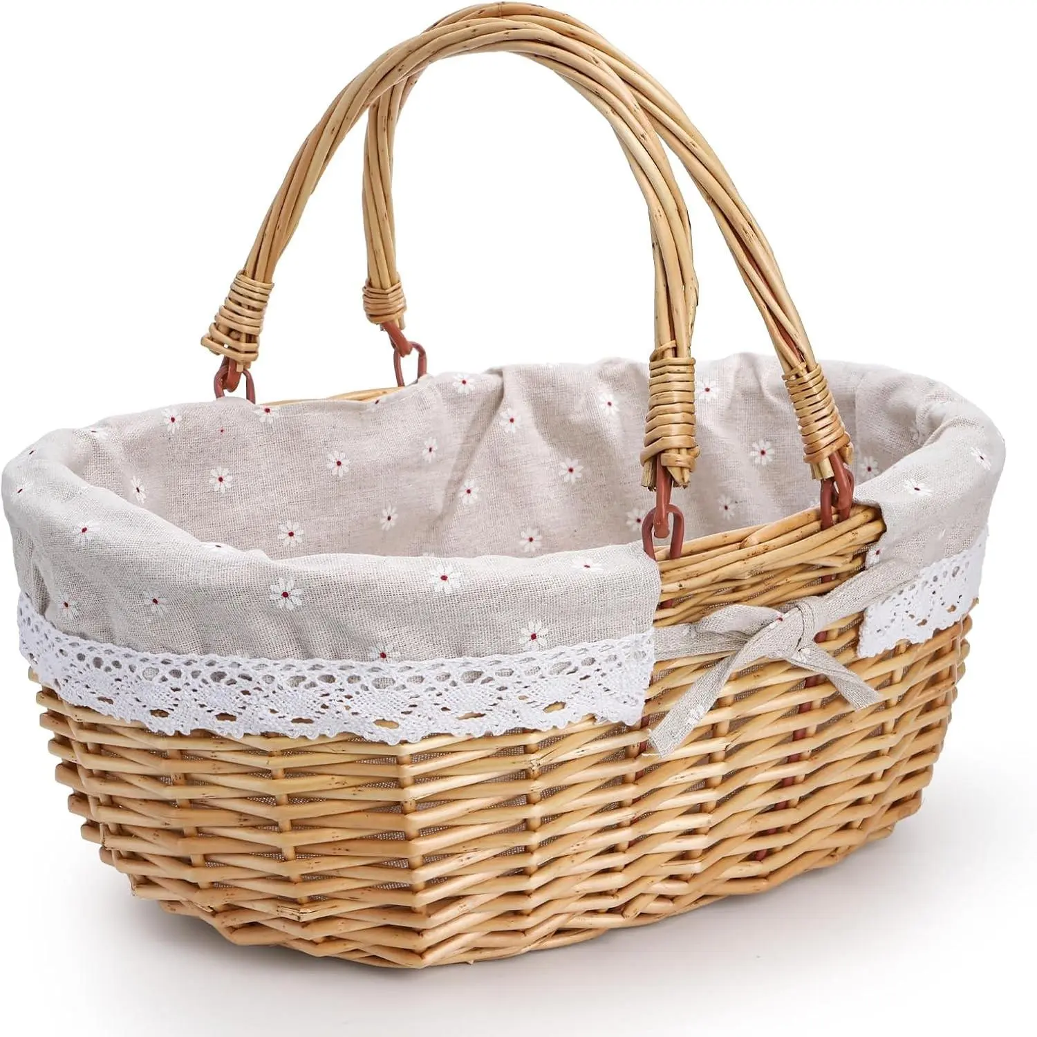 Wicker Picnic Basket with Handle, Large Empty Gift Basket to Fill, Open Top Market Harvest Baskets for Garden, Fruit, Candy, Wine, Easter Egg Gathering, Wedding, Vegetables