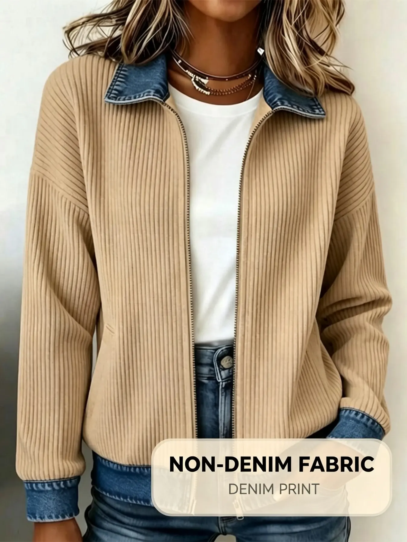 Vintage Colorblock Patchwork Lapel Zipper Jacket, Loose-Fit Drop Shoulder Large Pocket Design, Casual Daily Commute Outerwear Top