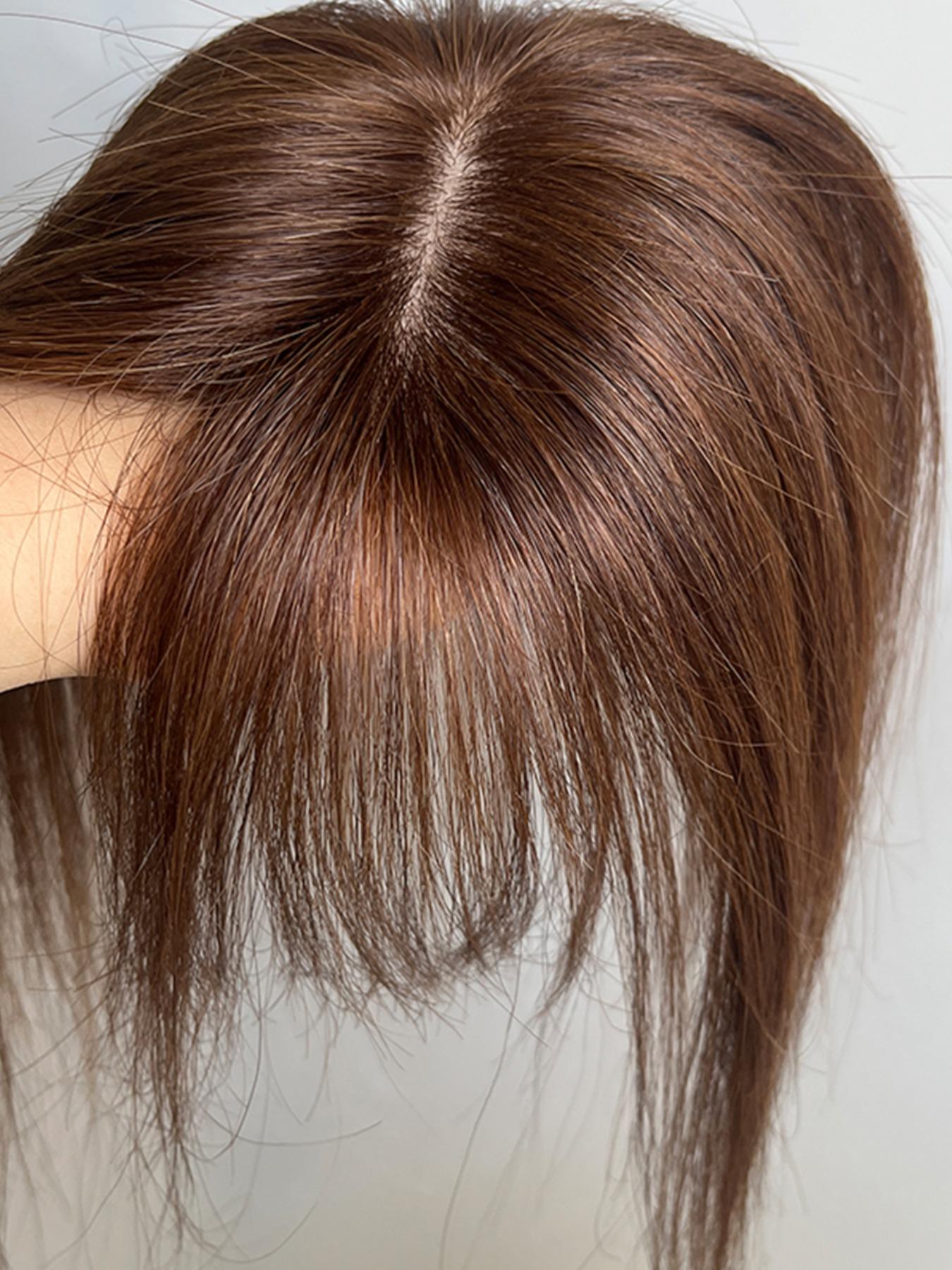 No Clip Natural Human Hair Topper L-Hook Strong Grip Velcro Base 8x11cm Invisible Hair Topper Skin Like Hair Toppers Realistic Hairpart Natural Looking Hair Hair Toppers For Thinning Hair 25cm Mocha Brown 1B