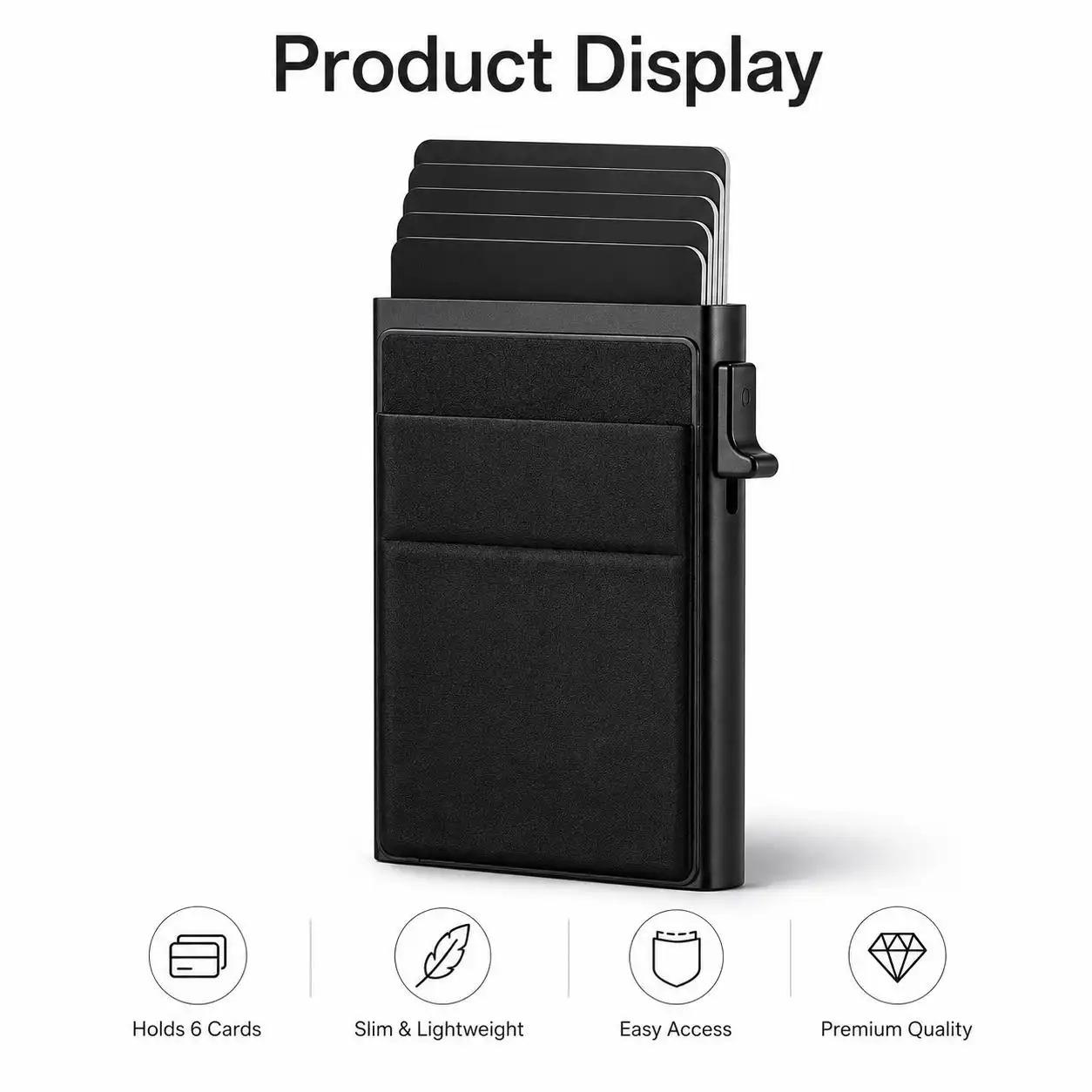 Pop Up Card Holder Wallet, Slim Minimalist Card Wallet with Cash Pocket, One Click Card Case Holds Up to 6 Cards, Front Pocket Wallet for Men & Women