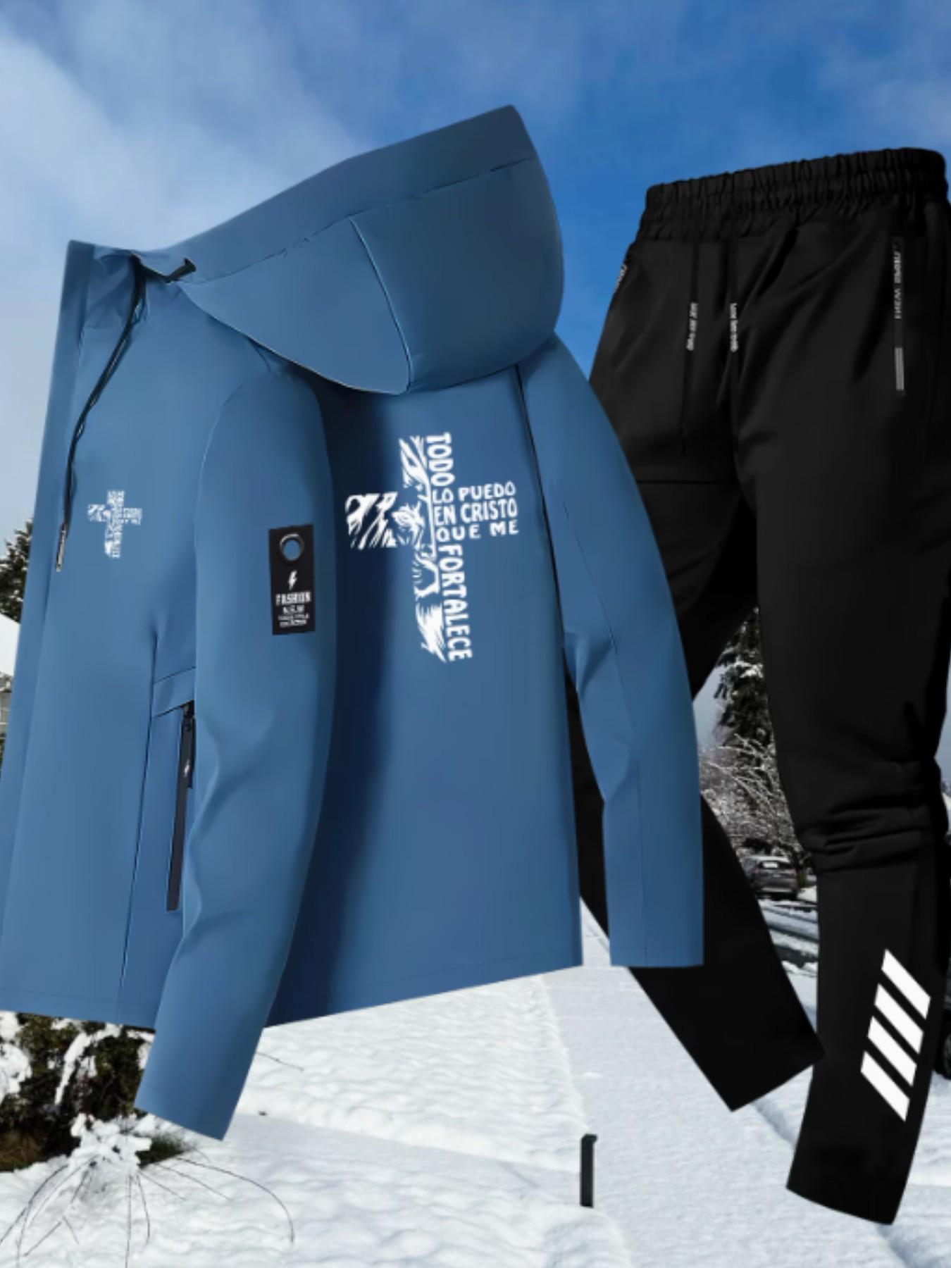 Men Women Spring Fall Jacket Hooded Zipper Lion Cross Theme Print, Fashion Versatile Top Coat Outerwear, Durable Anti-Wrinkle Sports Pants Set