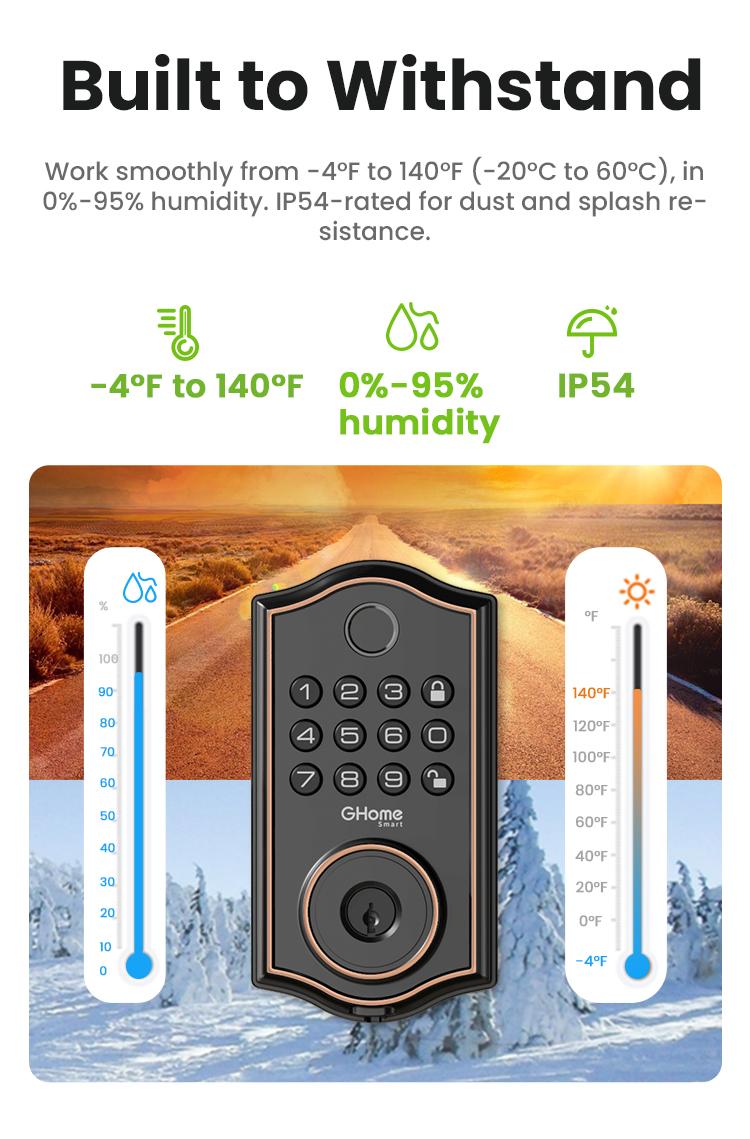 GHome Smart Fingerprint Door Lock, Keyless Entry Deadbolt with App Control, Auto Lock, Easy Installation, and Waterproof Design for Home and Apartment, Black