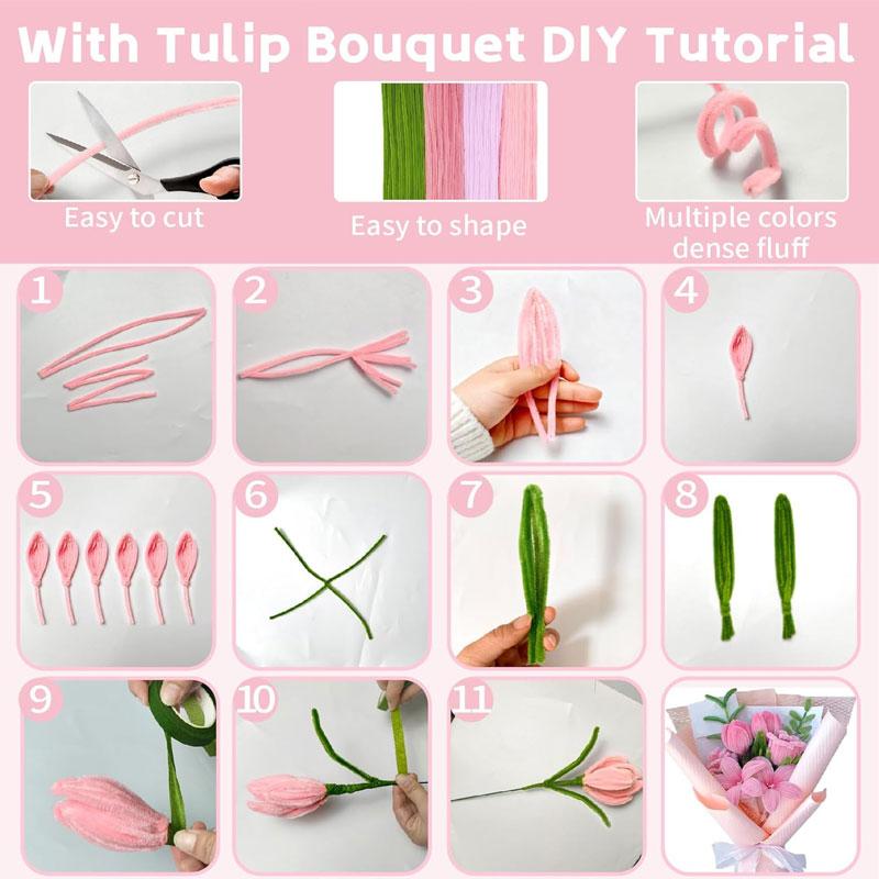 400pcs DIY Colored Floral Pipe Cleaners Material Set, Includes Floral Wire, Tape, Stamens, Ribbon, DIY Handmade Floral Material Set, Creative Gift and Decoration Suitable for Women, Birthday/Valentine's Day, for Diy Flower Decor (Color Box Style Random)