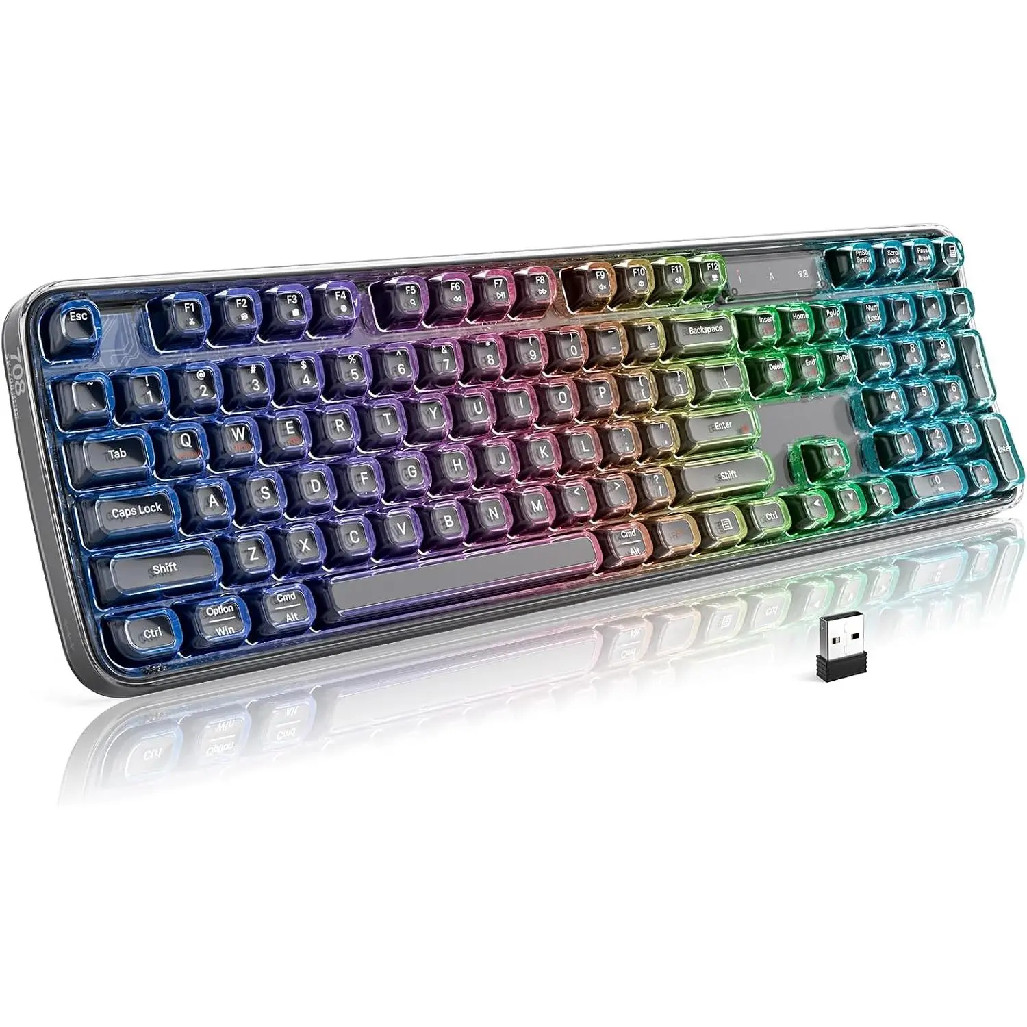 Clear  Keyboard, Tri-Mode /2.4G Rechargeable Keyboard with RGB Backlit,   Keyboard with Transparent Keycaps for PC Laptop Desktop  Office-Black