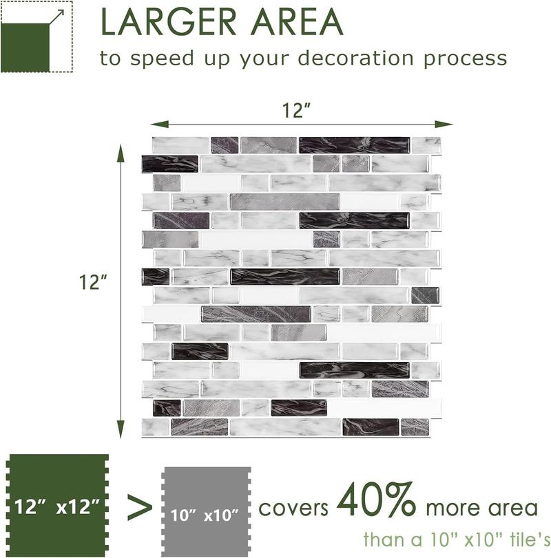 STICKGOO 10Pcs Thicker Vinyl Peel and Stick Backsplash, Stick on Backsplash, Self Adhesive Tile for Bathroom/Kitchen - Grey Decorative Interior Smooth Marble Pattern Wallpaper Ornaments