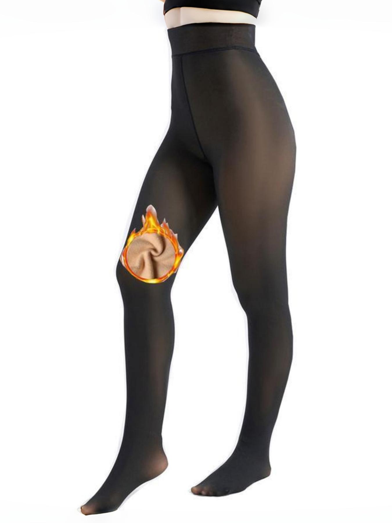 Women's High-Waisted Plain Thick Fleece Pantyhose, Fall & Winter Wear, Slimming Warm Fake Sheer Stockings