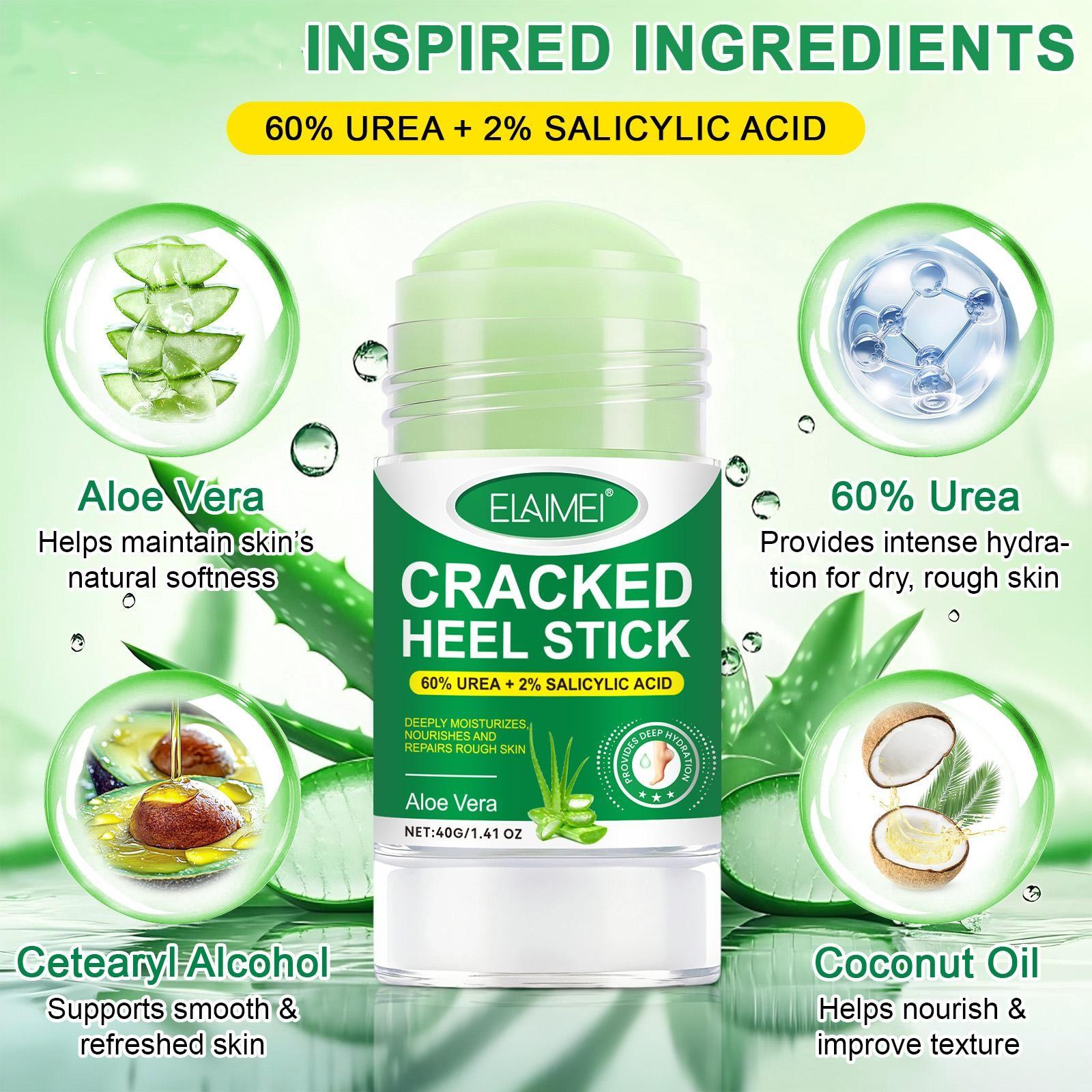 ELAIMEI Aloe Vera Skin Care Stick, containing ingredients such as urea and salicylic acid, softens rough skin, quickly moisturizes dry areas, soothes dryness, and provides long-lasting hydration.