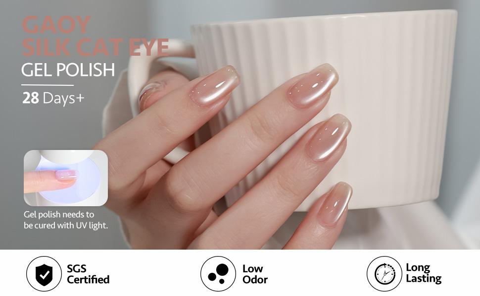 GAOY Moonlight Veil Icy Glass Cat Eye Gel Nail Polish with Magnet, Moonlight & Sheer Nude Shades, Satin Finish with Gemstone Holography, Pink Nude for Wedding, Nail Art Designs