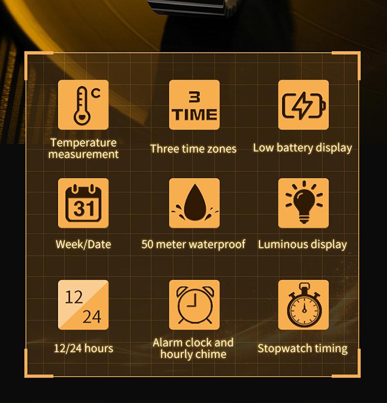 Trendy Men's Square Dial Digital Watch, Street Style Waterproof Luminous Watch, Multifunctional Timepiece with Temperature Measurement & Stopwatch