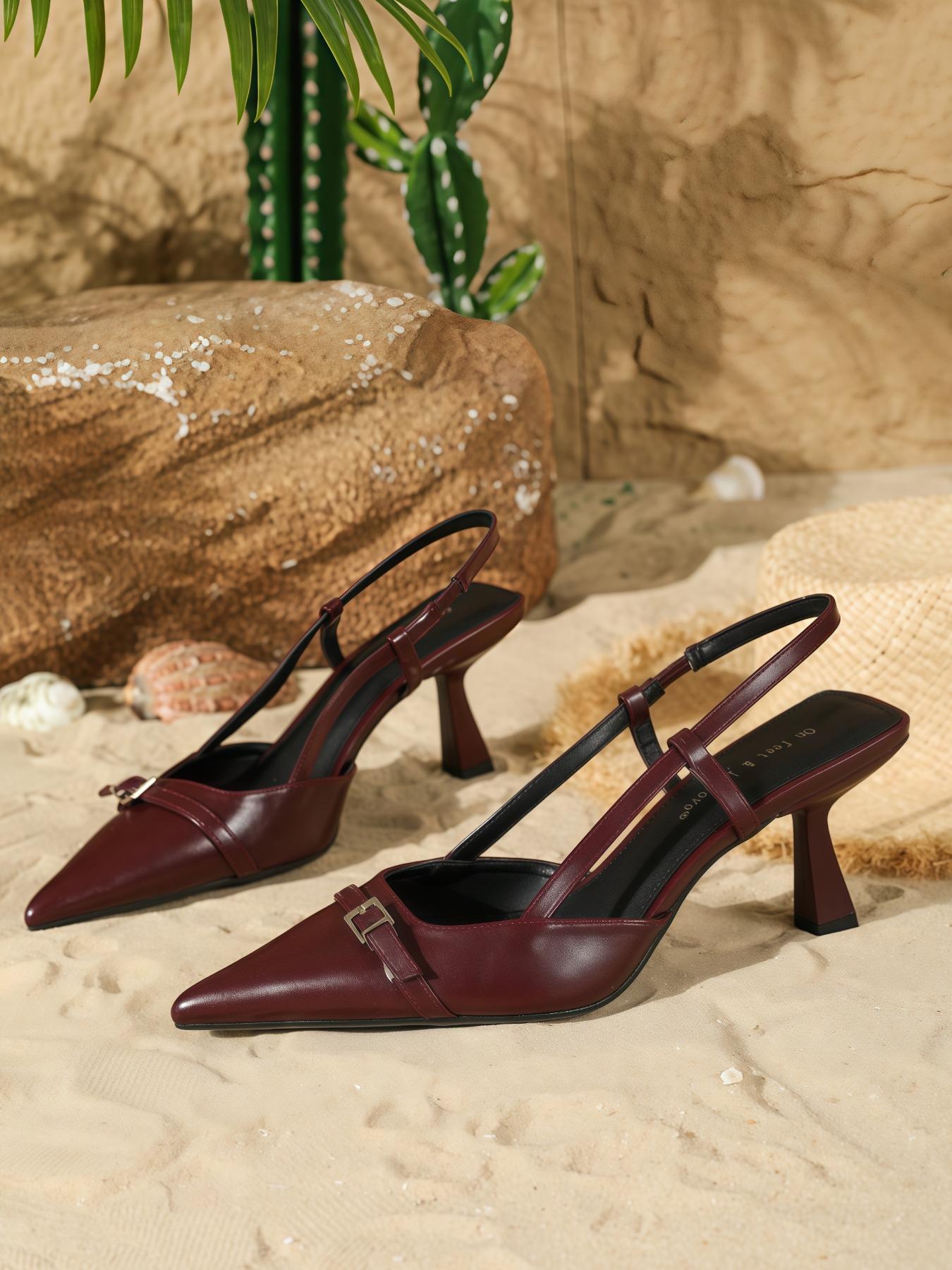 Women's New Fashion Pointed Toe Low Cut Back Zip Single Strap Elegant Slim Heel High Heels, PU Leather, Tpu Sole, All Seasons, Footwear