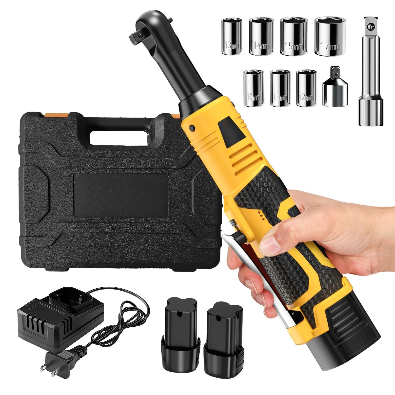 12V 3/8" Cordless Electric Ratchet Wrench Set, 45 FT-LBS Work Tools Kit With 2 Packs 2000 mAh Batteries, Charger And Infinitely Variable Speeds