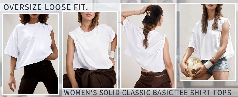 【ETCYY】Women’s 2025 Oversize Crop Tops – Minimalist Loose Fit Drop-Shoulder Tees with Batwing Sleeves, Roll Hem, Round Neck, Vintage Graphic Shirts for Yoga/Running/Gym/Summer Streetwear