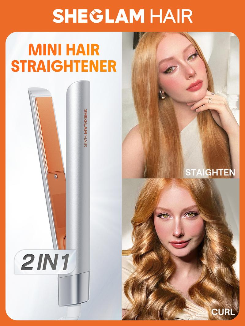 【BOGO SALE】SHEGLAM Mini Flat Iron Hair Straightener and Curling Iron 2 in 1, Anti-Tangle, 360° Swivel Cord, 60s Fast Heating & 2 Temp Levels for Travel