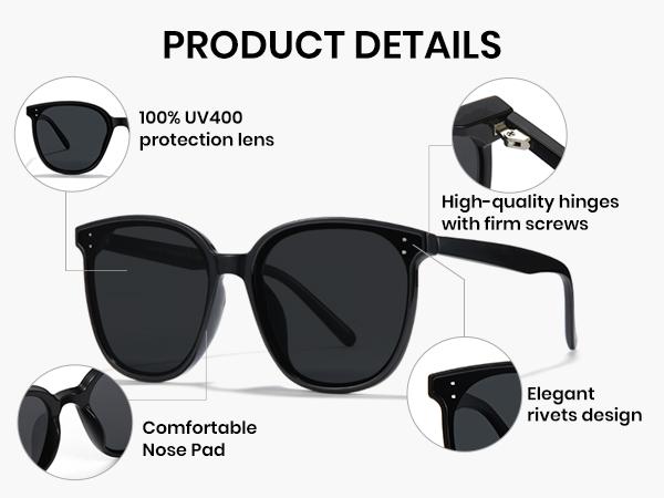 Cyxus Classic Oversized Black Frame Circular TAC Lenses Polarized Sunglasses Fashion Sunglasses Pop Korea Star Same Style Shades For Unisex Shades Birthday Gift - 1902