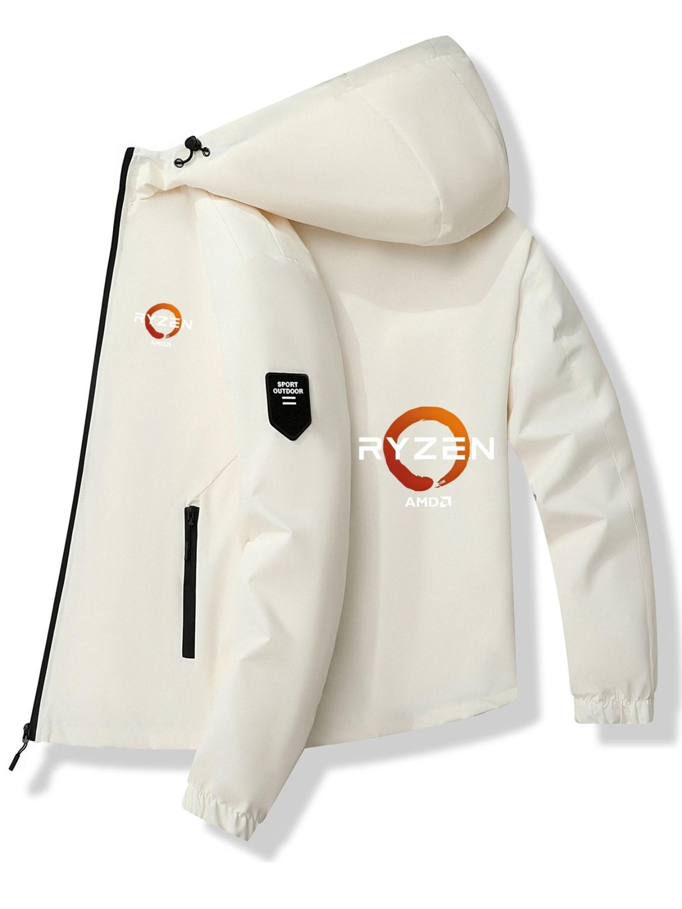 Ring Letter Hooded Jacket, Polyester Fabric, Stylish Print Design, Casual Fit, Spring & Fall Fashion, Trendy Daily Wear