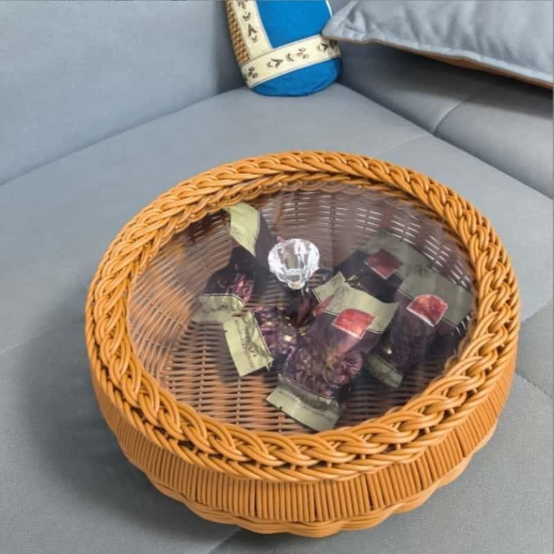 Handmade Storage Basket with Transparent Lid, Reinforced Organizer, Home Decor, Multi-Use for Living Room, Bedroom, Garden, Camping, Party