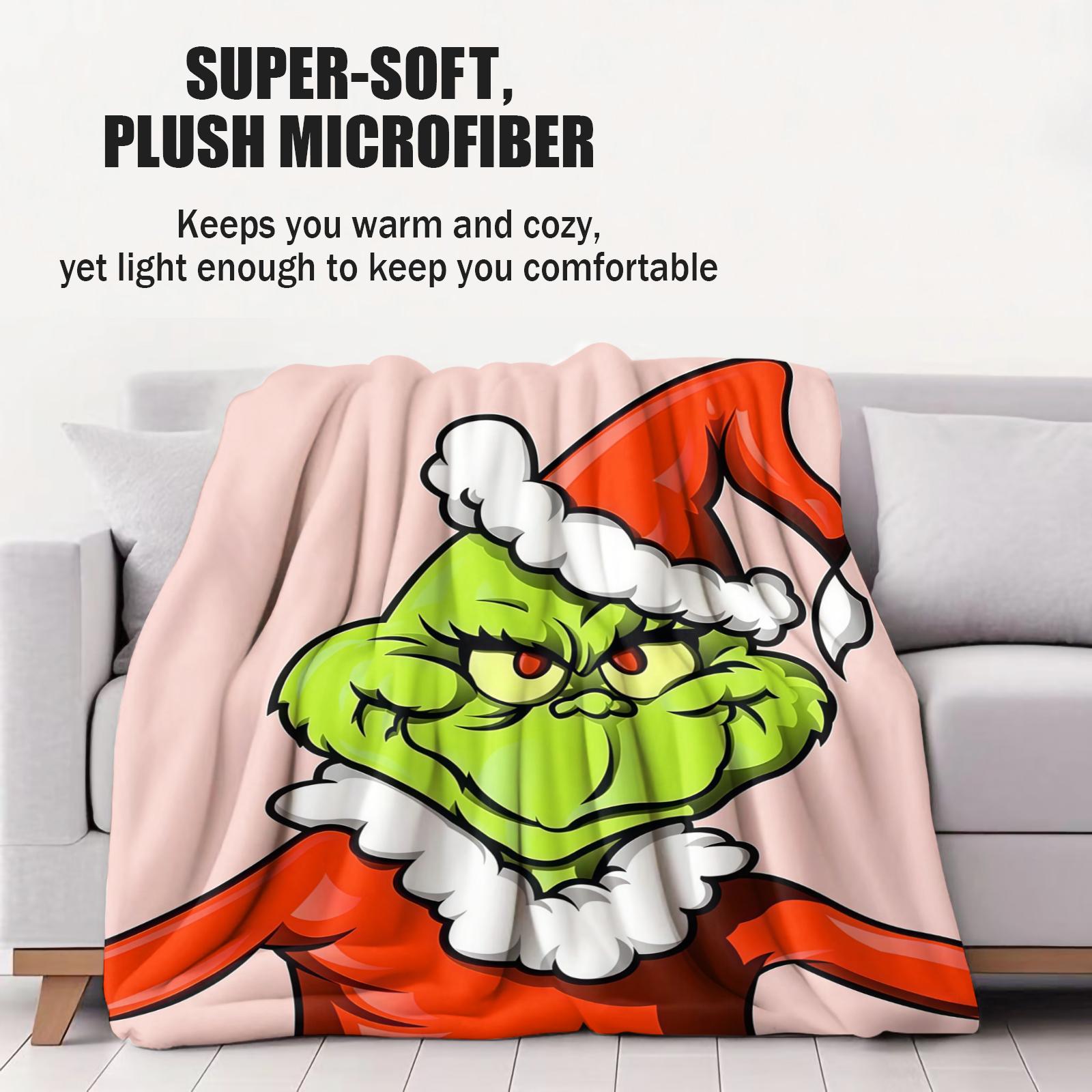 Christmas Grinch Monster Print Blanket, Perfect Birthday Gift for Kids, Single-Sided Movie Watching Throw, Soft Plush Material