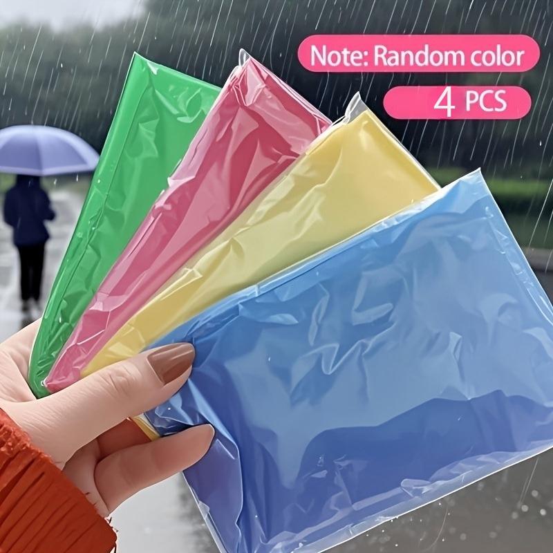 4pcs Universal Compressed Waterproof Rainproof Hooded Outdoor Raincoat, High-Quality Pe Material, Portable Pocket Design, Ideal for Hiking/camping/fishing, Windproof Solid Color, Random Colors, Adult Emergency Rain Gear
