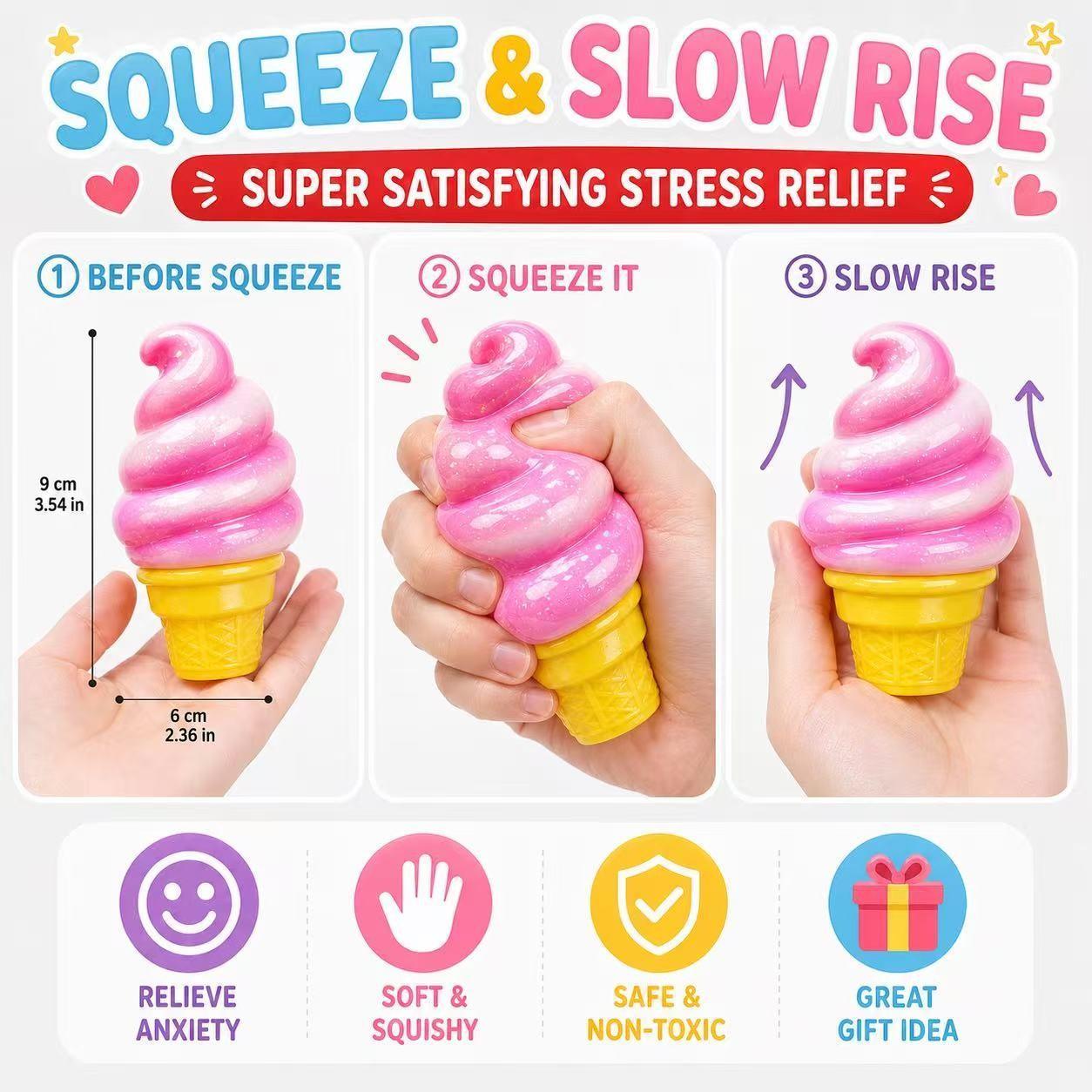 1/3/6/9PCS Ice Cream Squishy Toy Set – Super Soft Squeeze Fidget, Squishy Fidgets, Soft Sensory Squishies, Slow Rise Stress Relief Sensory Toy for Kids & Adults, Cute Desk Toy, Party Favor Gift