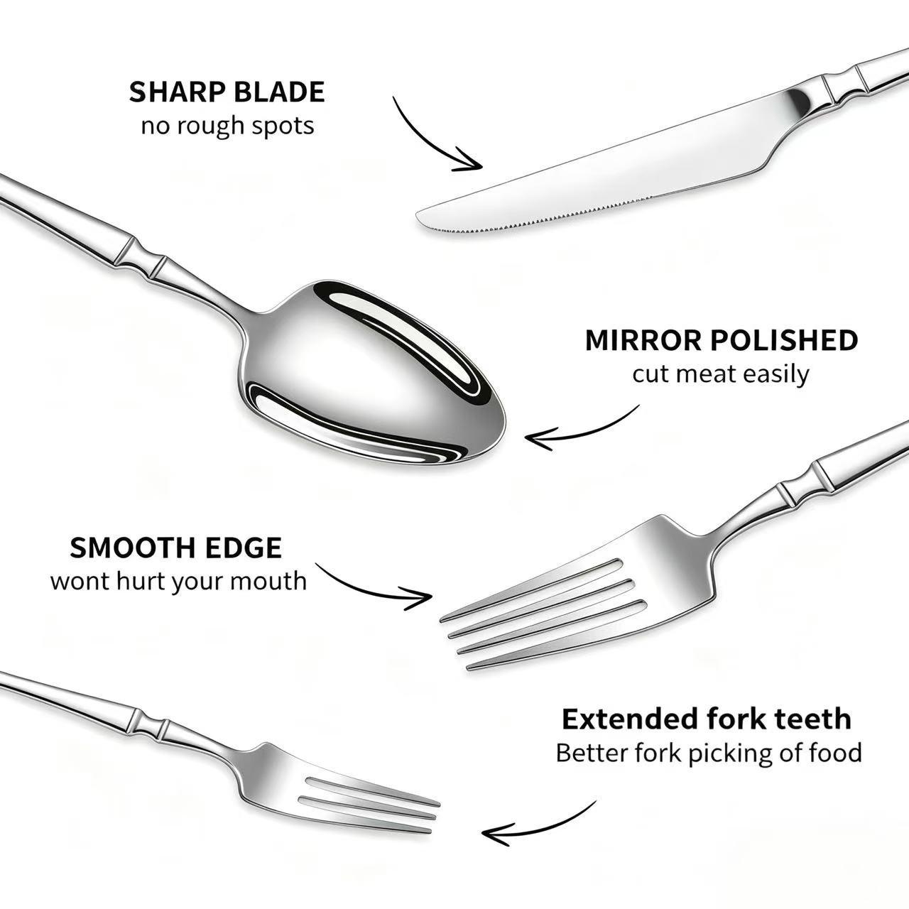 20-Piece Silverware Dinner Set, Stainless Steel Material, Suitable for Four People, Includes Knife, Fork, Spoon, Elegant Tableware