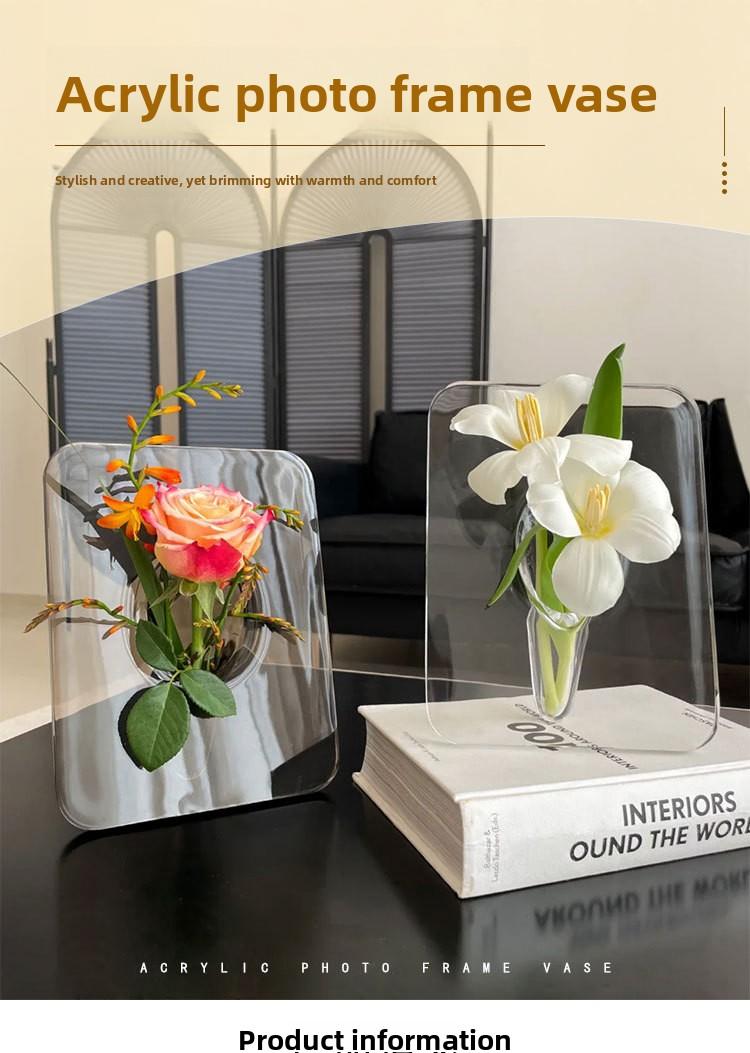 Creative vase, hydroponic flower arrangement container, acrylic creative design, office desk decoration ornament, butterfly photo frame vase, collectible decoration