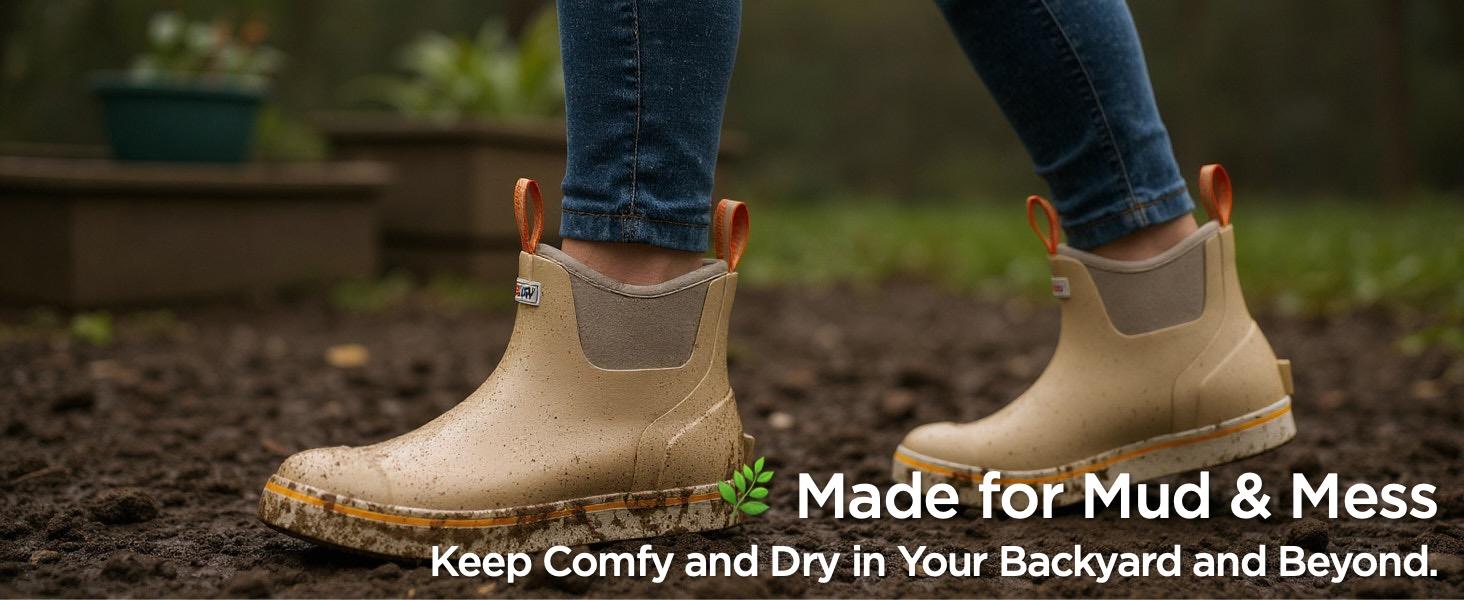 SUREWAY Women's Ankle Fishing Deck Boots for Women,Short Waterproof Neoprene Rubber Rain Boots,Lightweight Garden Work Shoes for Women,Upgraded Slip Resistant,Durable Comfortable Footwear Girl