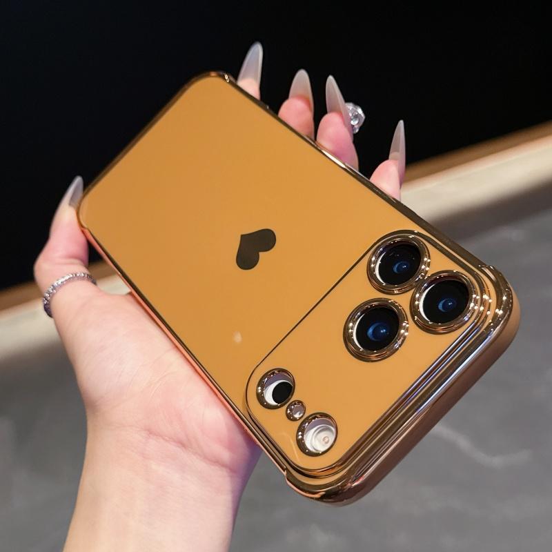 for iPhone 17 Pro Max 16 15 14 13 12 Phone Case, Luxury Cute Gold Love Heart for Women Side Small Pattern Luxury Plated Edge Camera Protection Soft Silicone Shockproof Bumper Cover