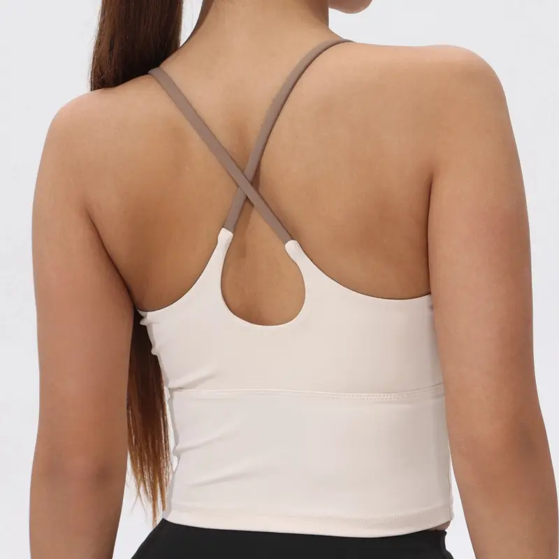 Women's Stretchy Colorblock Sports Tank Top with fixed Cups, Cropped Workout & Yoga Top Optional 1/2/3/4 Piece Set, Cute Slim-Fit Design