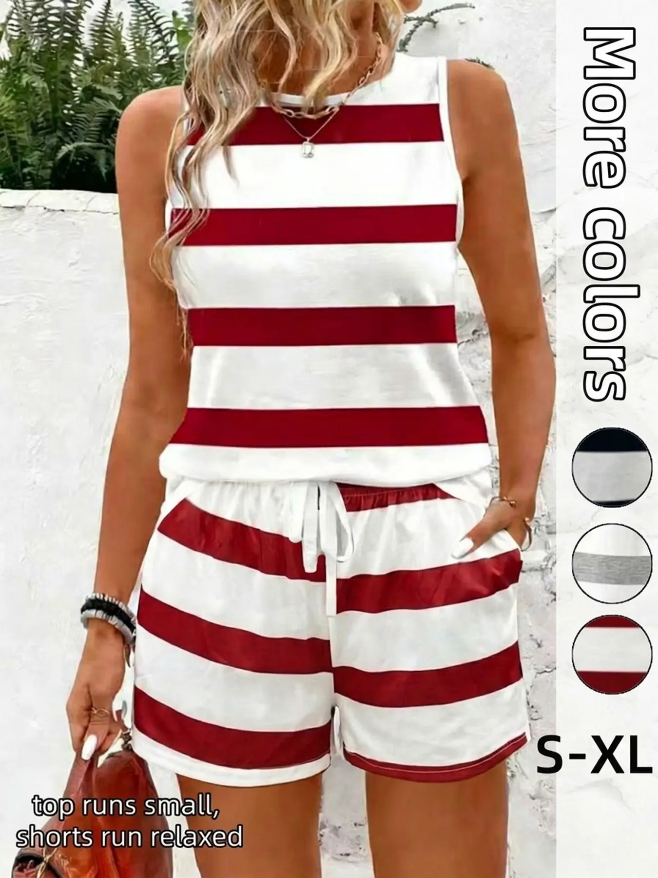 2-Piece Set Women's Striped Sleeveless Tank Top & Shorts, Casual Pajama Set, Summer Nightwear for Vacation, Daily Loungewear, Effortless Loungewear