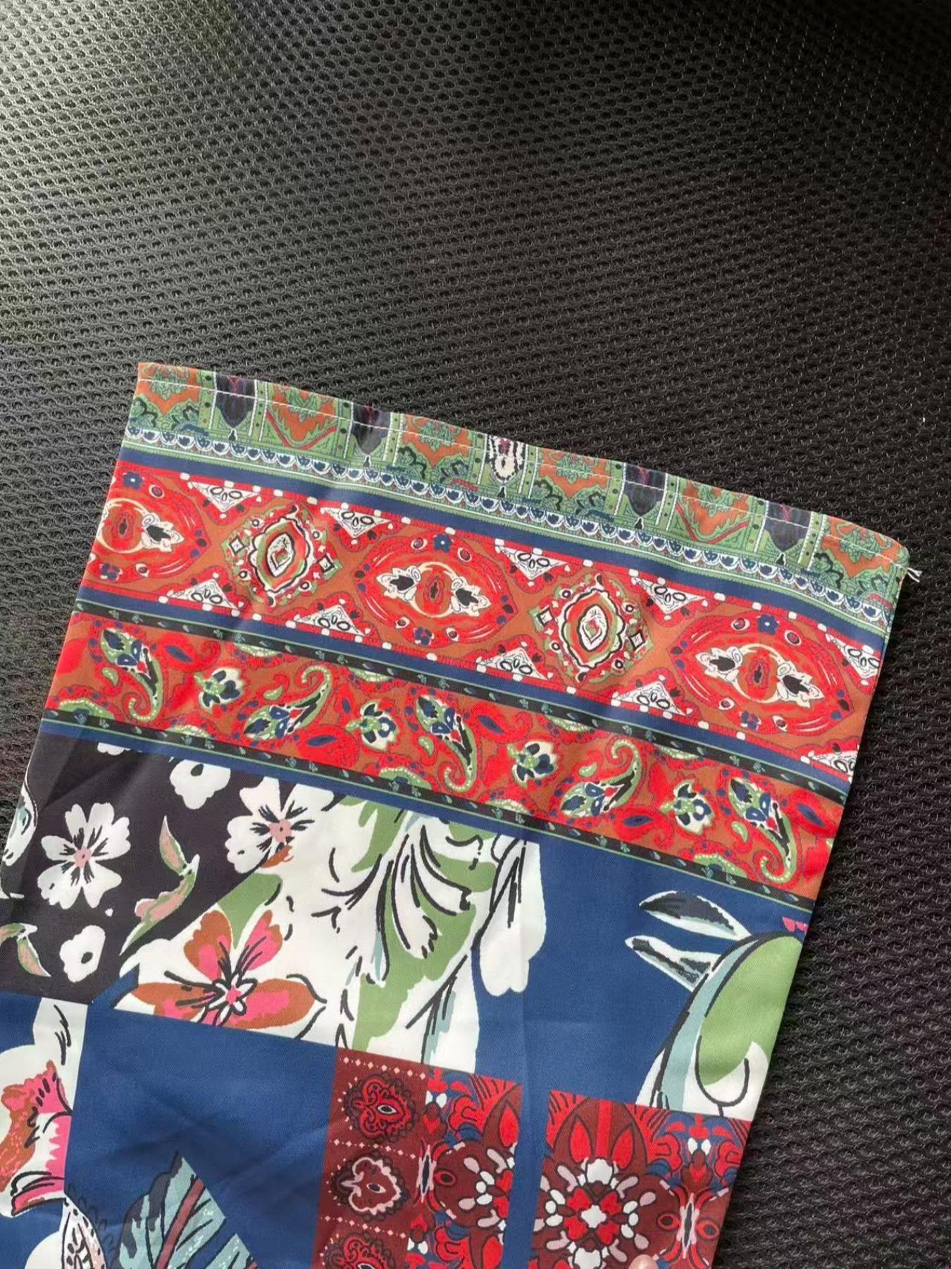 Women's Blue Printed Embellished Long Robe, Dubai Style Kaftan Evening Gown, Eid Al-Fitr Festival Dress, Abaya with Full Rhinestones