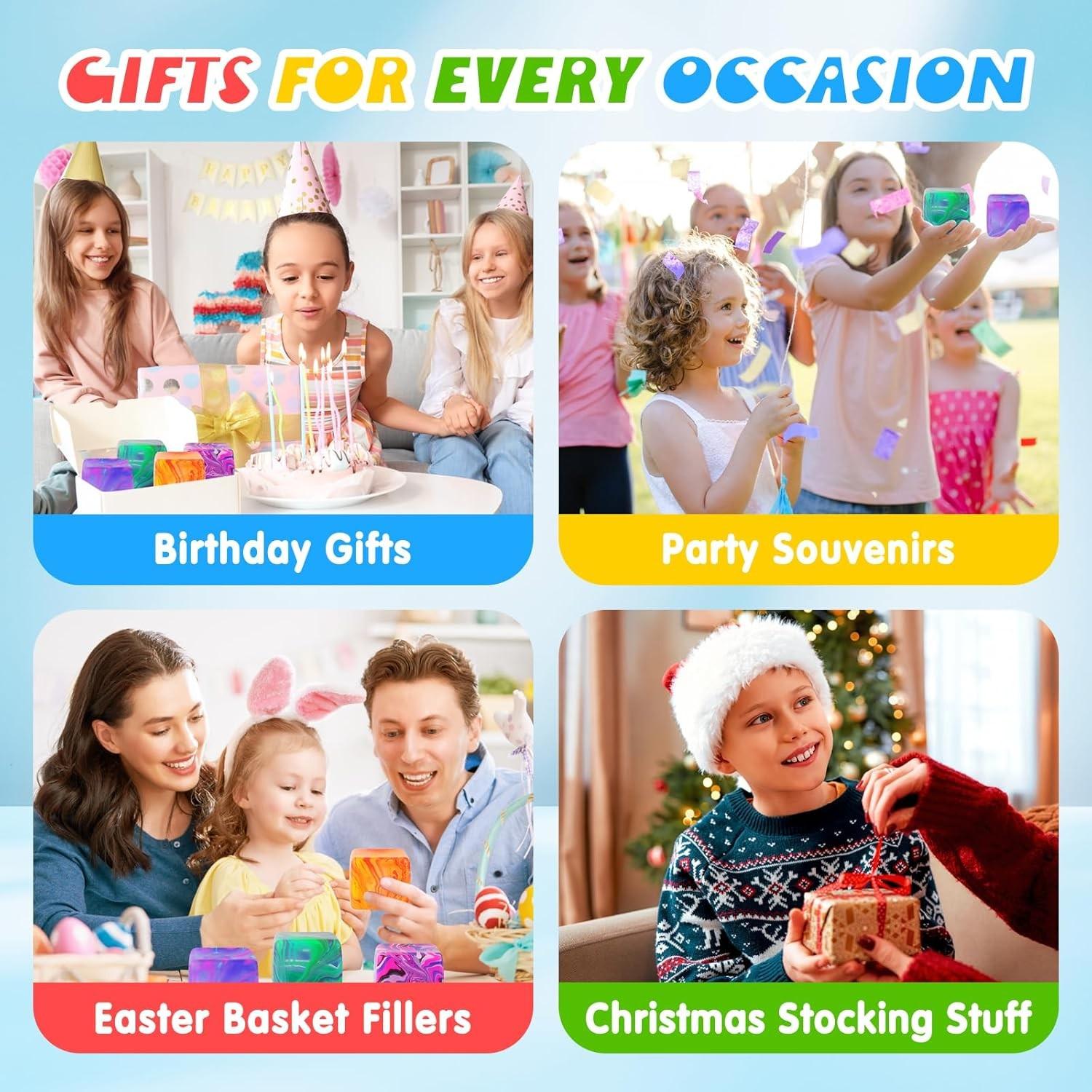 Anxiety-Relieving Squeeze Toy, Stress-Relief Fidget Cube, Substantial & Tactile Sensory Toy, Unique Swirled Color Design, Suitable for Adults & Children, Candy-Themed Stress Ball