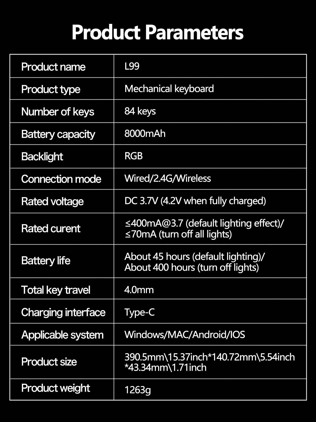 Aula L99 High Definition Touchscreen Mechanical Keyboard, 84 Keys, RGB Lighting, Wireless/l Wired, Customizable Animations, Gaming Essential