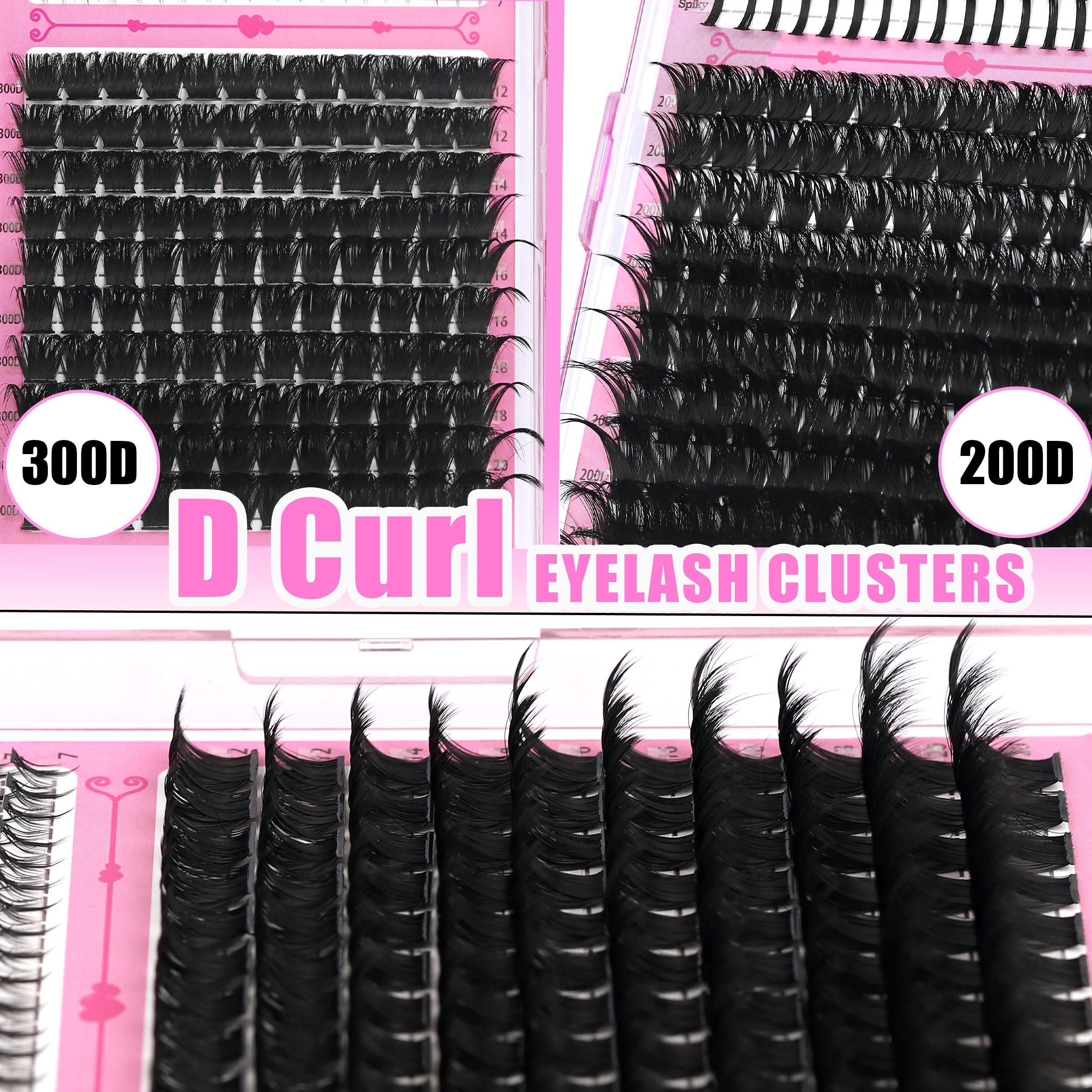 420Pcs Eyelash Cluster Kit Bottom/Spiky/200D/300D Volume Lash Clusters Kit 5-20mm Volume D-Curly Eyelash Extensions Kit with Lash Bond and Seal Tweezers Remover Eyelash Glue Tweezers DIY at Home Easily