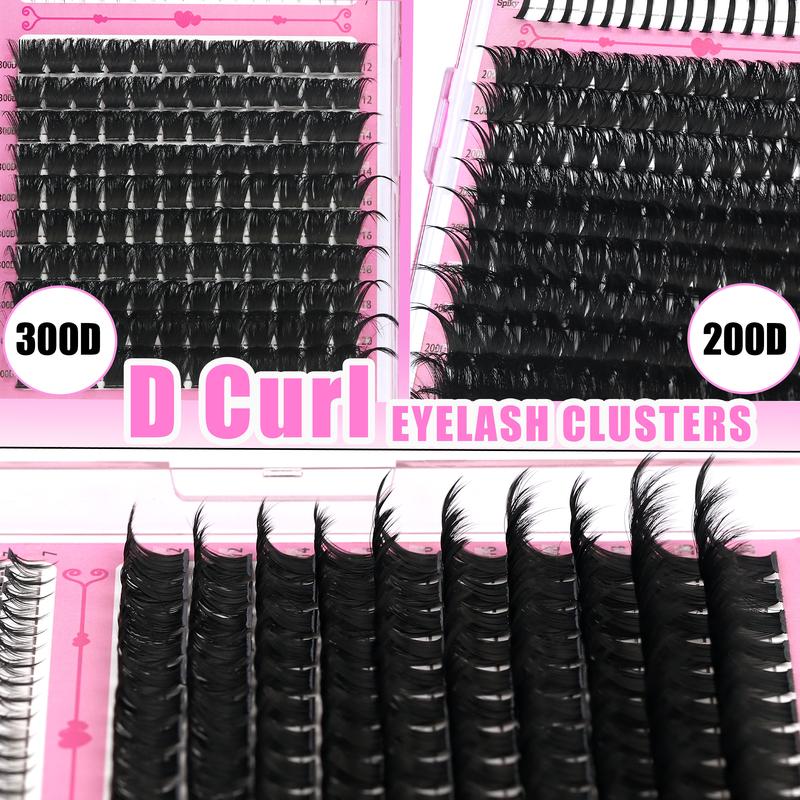 420Pcs Eyelash Cluster Kit Bottom/Spiky/200D/300D Volume Lash Clusters Kit 5-20mm Volume D-Curly Eyelash Extensions Kit with Lash Bond and Seal Tweezers Remover Eyelash Glue Tweezers DIY at Home Easily