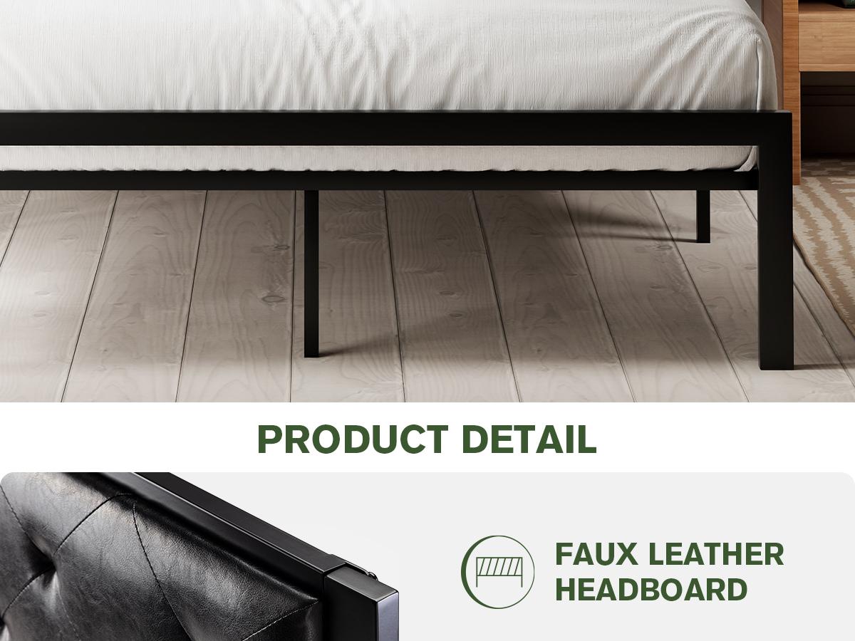 MUTICOR Metal Twin/Full/Queen/King Platform Bed Frame,Fabric Upholstered/Faux Leather Button Tufted Headboard【Frame Only No Mattress】17 Strong Slats Support, No Box Spring Needed,#TikTokShopBlackFriday #ChristmasGifts