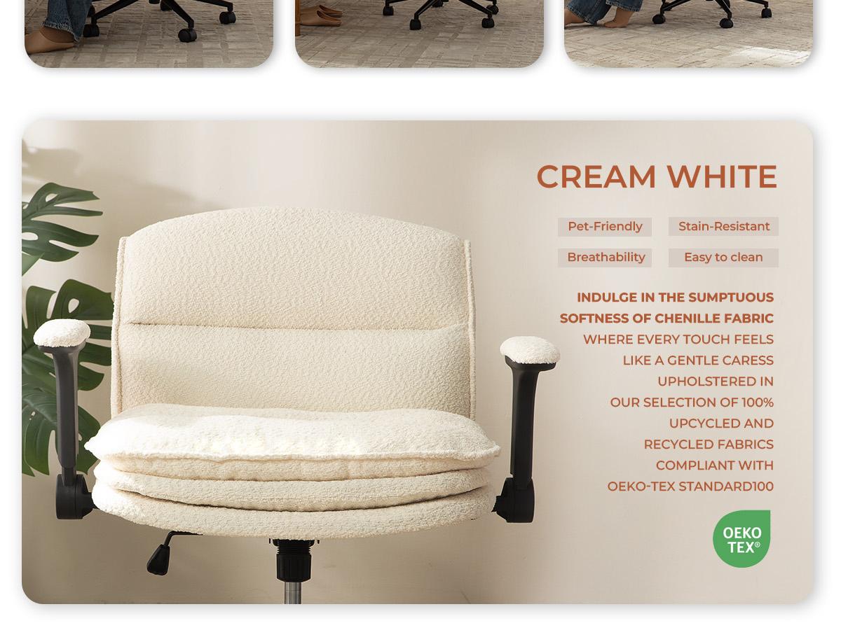 Dowinx Criss Cross Chair with Adjustable Arms and Wheels, Comfort Ergonomic Cross Legged Office Desk Armchair with 3 Layer Cushions, Wide Seat Vanity Chair for Home Office, Living Room, Bedroom