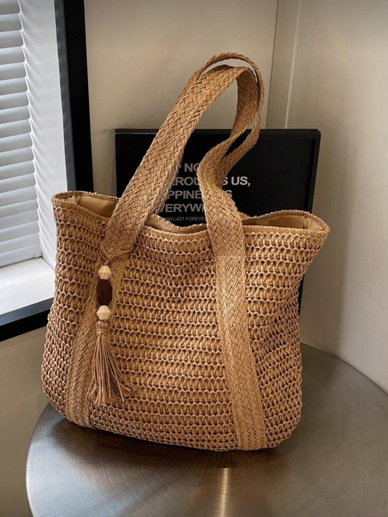 Stylish Multifunctional Tote Bag for Women, Bohemian Design with Tassel Pendant, Large Capacity Summer Beach Bag, Perfect for Vacation and Daily Use