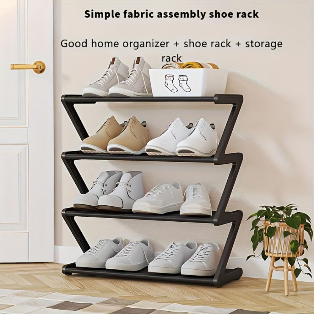 4-Layer Foldable Z-Shaped Shoe Rack, Easy Assembly, Durable Plastic, Space-Saving Design, Ideal for Home, Dormitory, Entrance