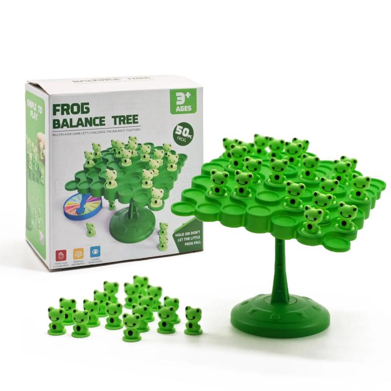 Frog Balance Game Set, Includes 50 Frogs, Balance Board, Base, Dice, Easter Basket Gift, Family Interactive Puzzle Toy for Kids