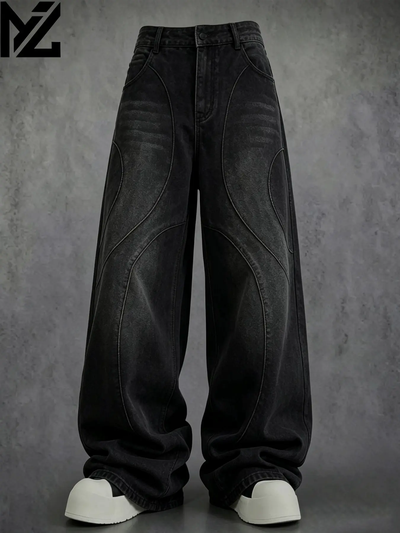 Men's Wide Leg Jeans, Denim Jeans, Arc Split Design, Vintage Washed Look, Trendy Streetwear, Spring Fall Fashion