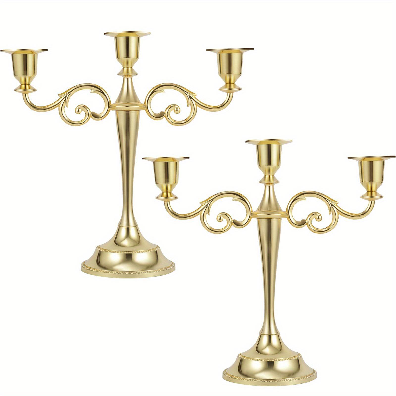 three-head gold candlestick, metal candlestick, gothic candlestick, vintage candlestick, suitable for weddings, churches, Halloween, Christmas, formal events, hotel living room and western restaurant table decoration.