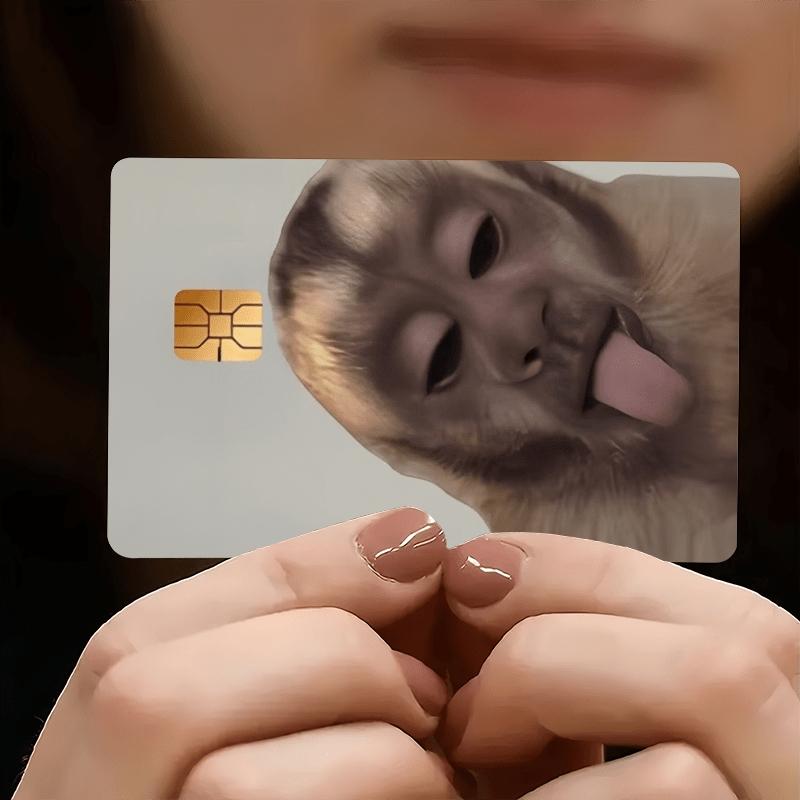 2 Cute and Funny Monkey Sticking Out Tongues Design Pattern Credit Card Skin Cover Waterproof Stickers, Ultra-thin, High-quality, Scratch-resistant. Suitable for Credit Cards, Bank Cards, Transit Cards. Removable Self-adhesive for Most Cards.