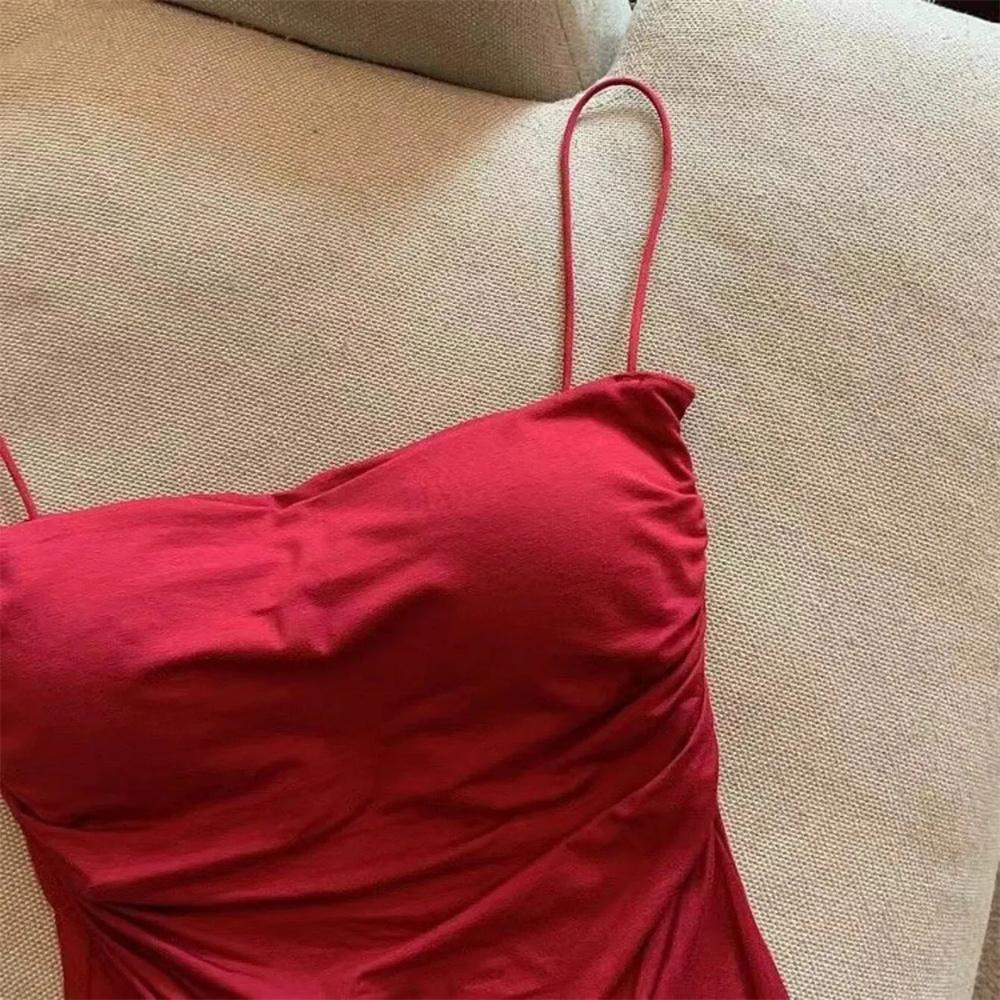 Women's Sexy Corset Crop Top - Thin Strap Ease, Bold Crop Top Look, Short Length, Pleated Detail, Solid Color, Built-In Bra, Soft Support, Sleeveless, Body-Hugging Sun Protective Sports & Outdoor Vest