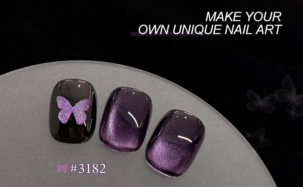 GAOY Violet Flame Purple Cat Eye Gel Polish Set, 6 Cosmic Violet Shades with Magnetic Glitter Effec, Galactic Glitter Gel for Mystic Nail Art