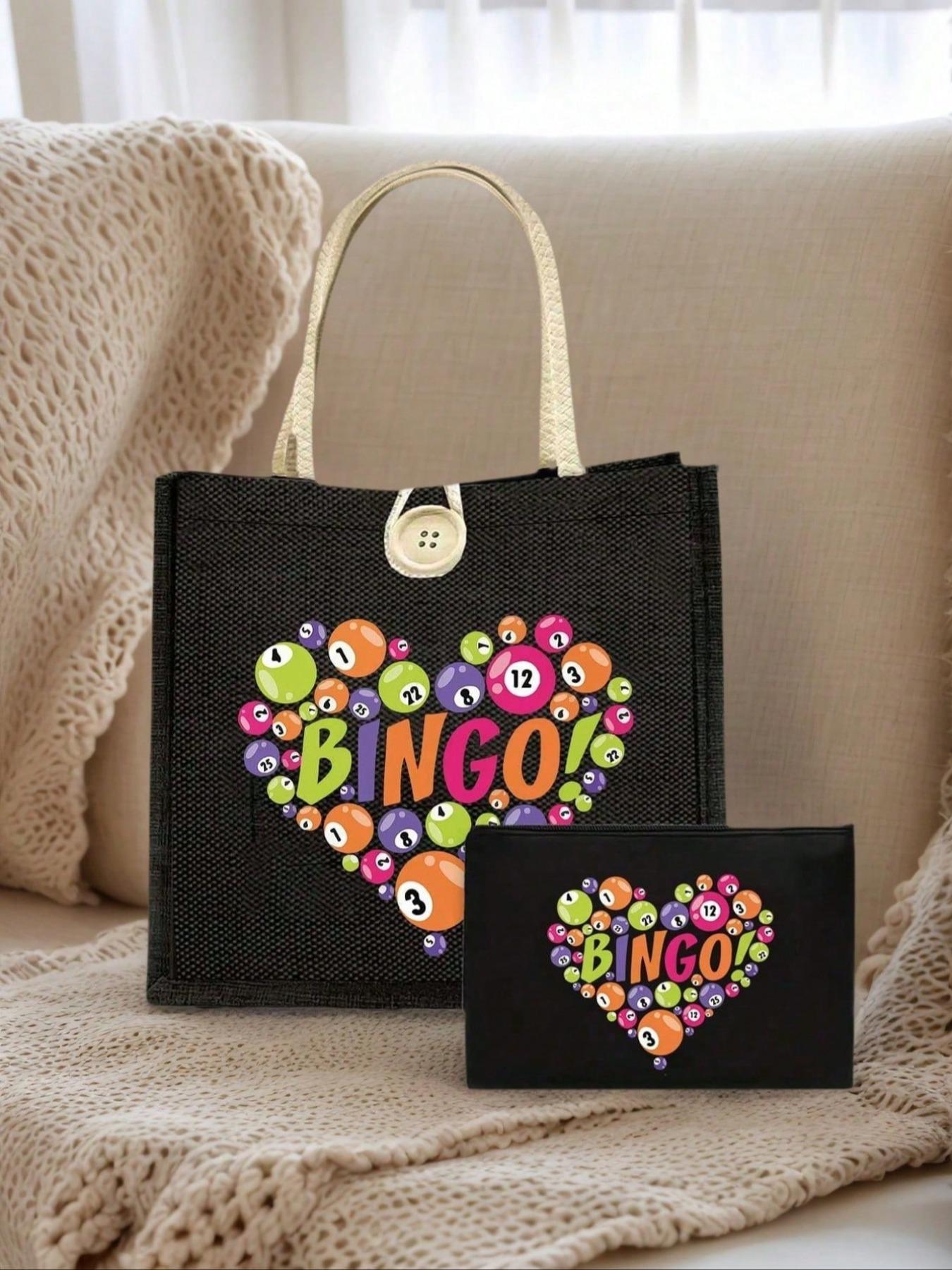 Bingo Theme Handbag Set, Women's Handbag and Wallet, Large Capacity Casual Shoulder Bag, Ideal for Commute, Shopping, Parties, Holidays