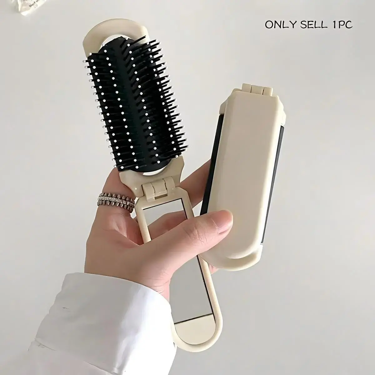 Women's Portable Foldable Hair Brush Styler with Folding Mirror - Anti-Static Smoothing Wet Detangling Brush, Cartoon Character Design for Curly Hair