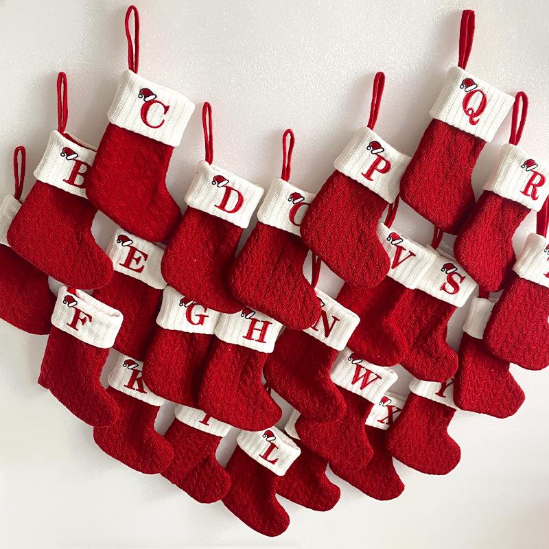 Knit Monogram Christmas Stockings,Christmas Stockings Small Xmas English Letters Hanging Stockings Christmas Socks Double Sided Fireplace Hanging Stockings for Christmas Party Decoration New Year Party Gift Favors Supplies,Personalized Initial Christmas S