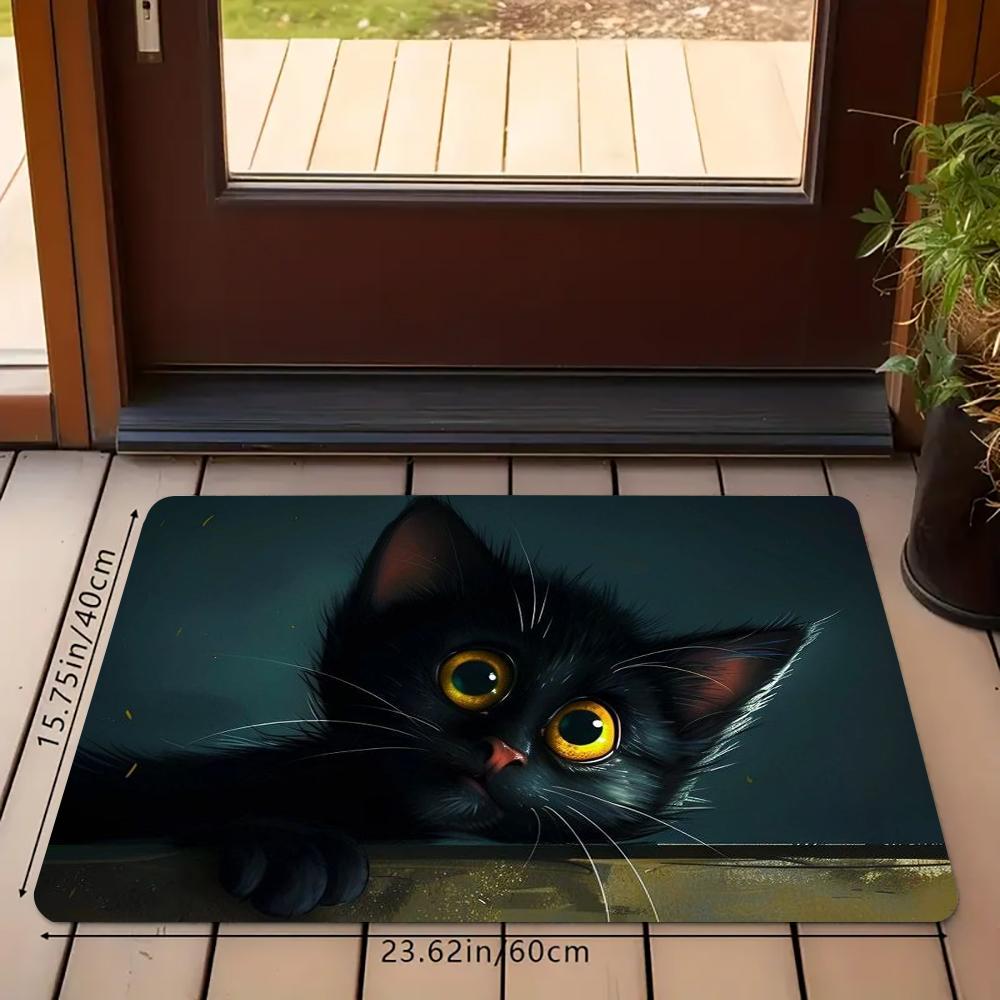 Cute Black Cat Kitchen Rug Set, Kitten Non-Slip Washable Floor Mats, Cute Animal Runner Rugs for Kitchen, Living Room & Cat Lover Home Decor
